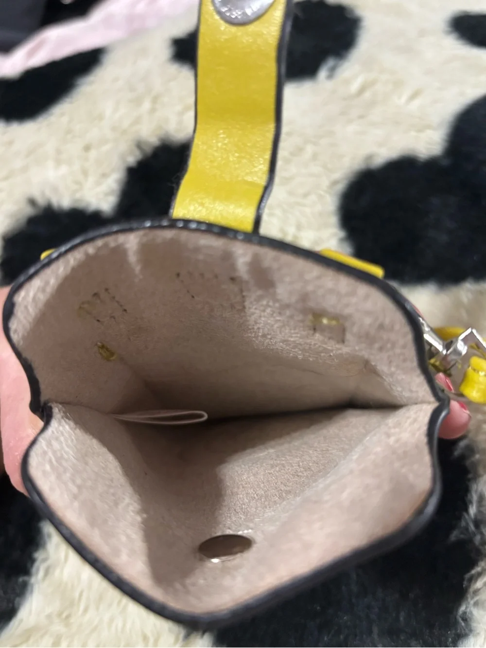 3-D rose, floral mobile phone pouch and wristlet, yellow faux leather, EUC